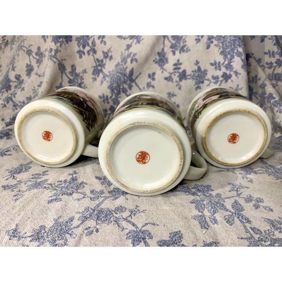 Set of 3 Vintage Handpainted Japanese Cherry Blossom Porcelain Mugs - Picture 5 of 10